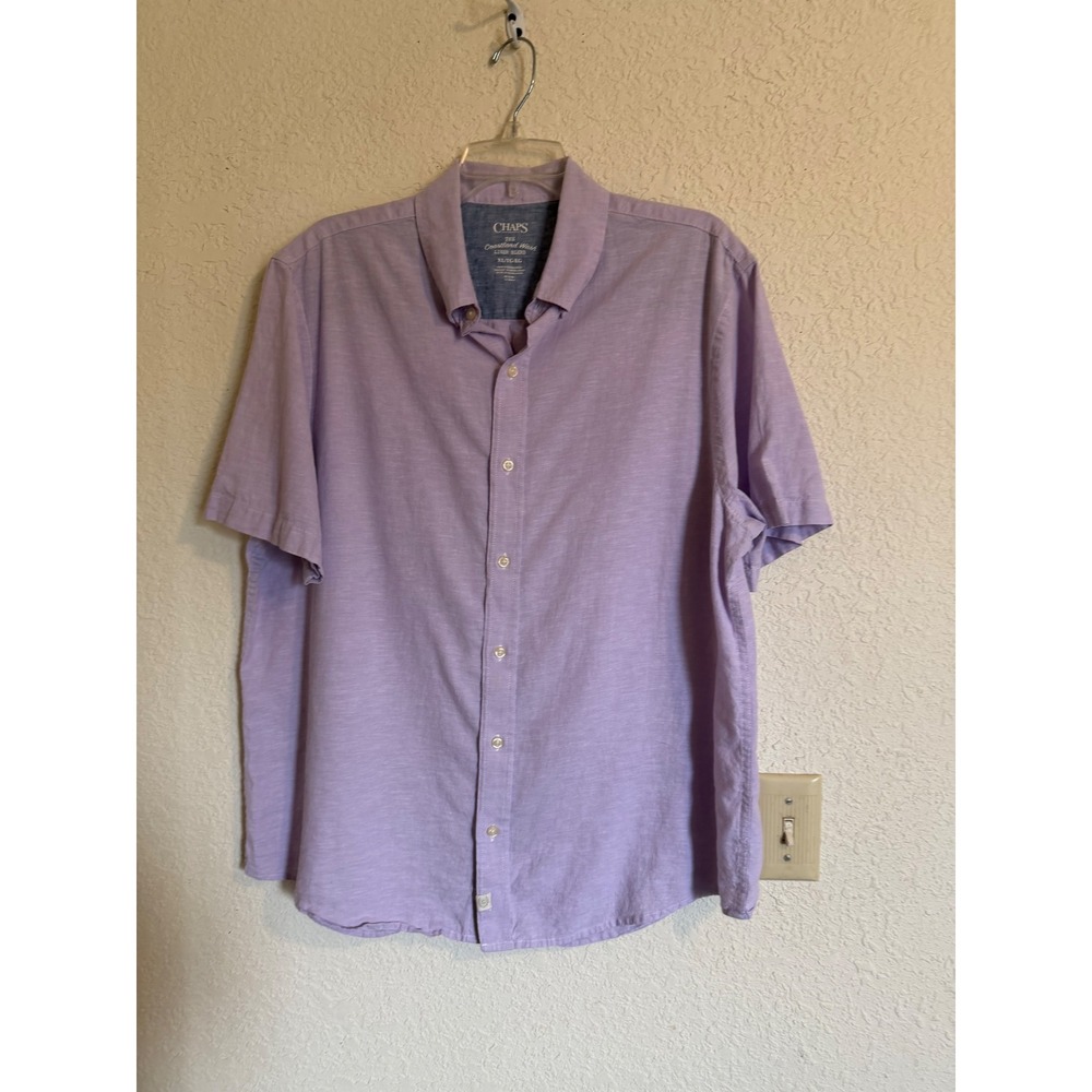 Chaps‎ Mens XL Coastland Wash Linen Blend Short Sleeve Button Down Shirt Purple